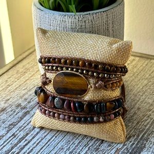 Crystal and Bead Boho Wrap Bracelet (Tiger’s Eye)